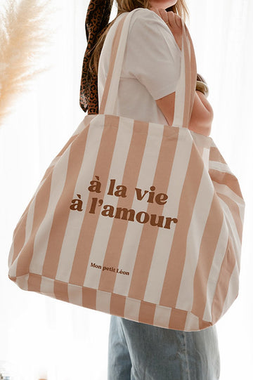 Cabas XXL RAYÉ Beige nude À LA VIE À L'AMOUR