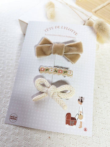 TRIO DE NOEUDS "Vintage broderie"