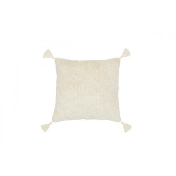 Coussin carré vanille à pompon