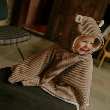 Poncho bébé velours taupe