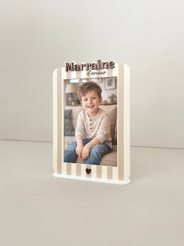 Cadre photo rayures beiges Marraine / Parrain